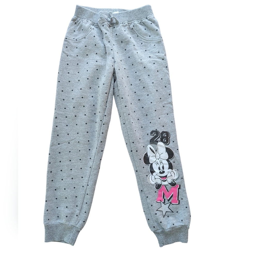 Disney Girls Joggers Gray Polka Dot Minnie Mouse Sweatpants Size 6X